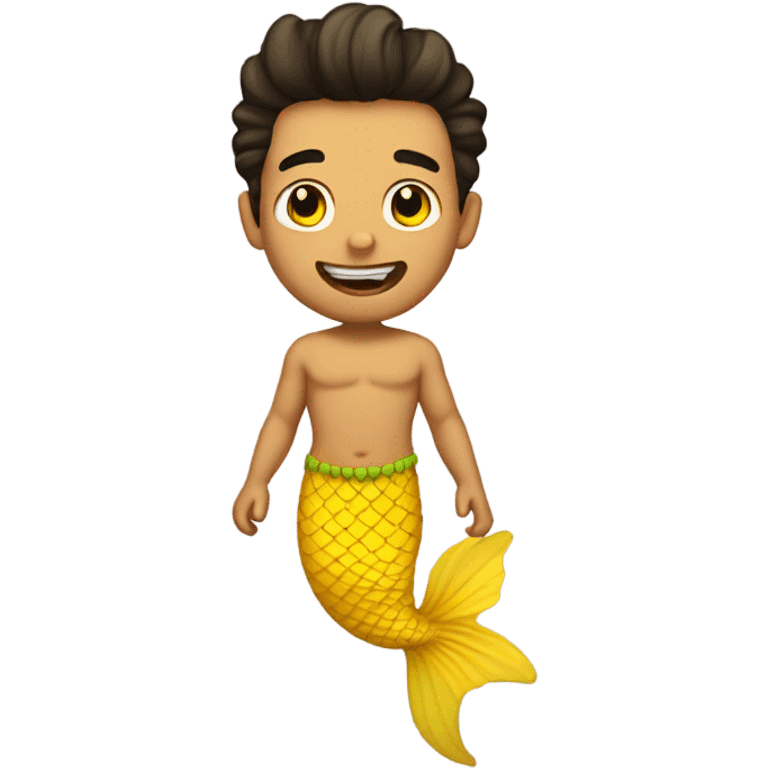 Tan merman with dark hair and yellow tail emoji