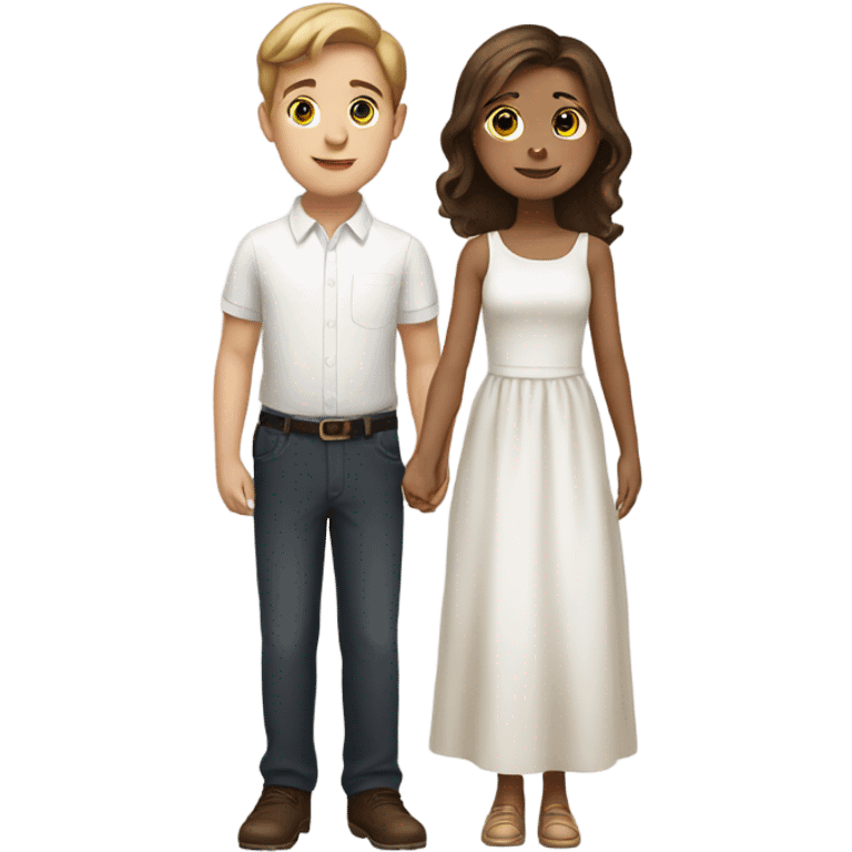 girl in white dress and boy brown hair emoji