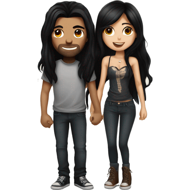 Girl with long black hair and tattoos and brunette guy kissing emoji