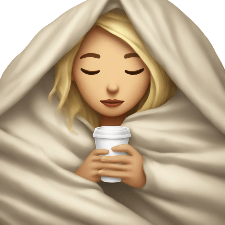 Light girl inside a blanket sipping coffee eyes closed emoji