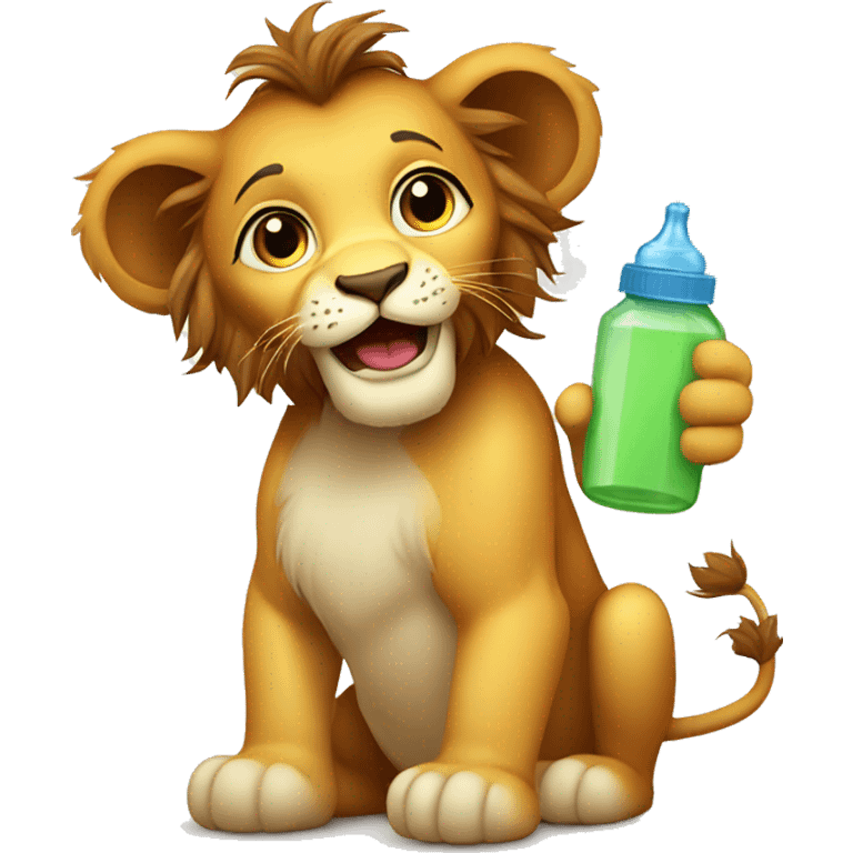 Cute lion with baby bottle  emoji