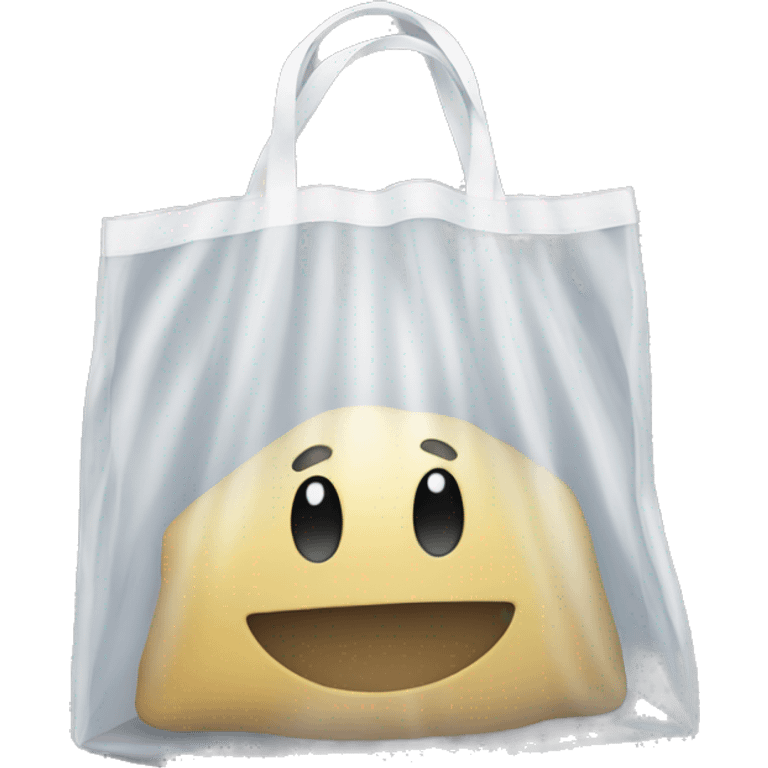 A see through bag filled with white  emoji