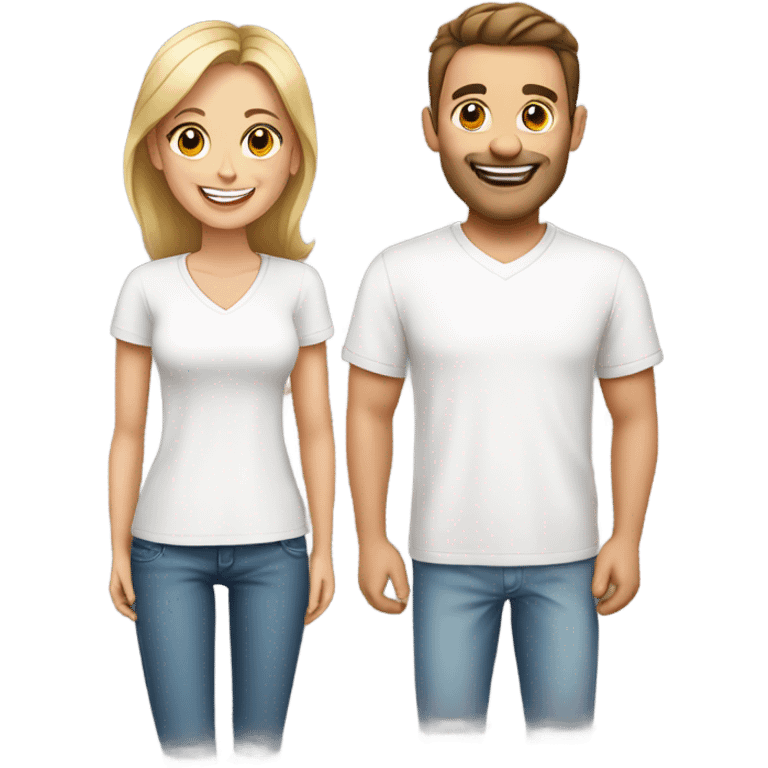 smiling couple in white shirts emoji