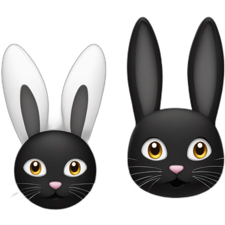 Lapin noir et blanc oreilles qui tombent a côté d’un chat blanc avec longs poils emoji