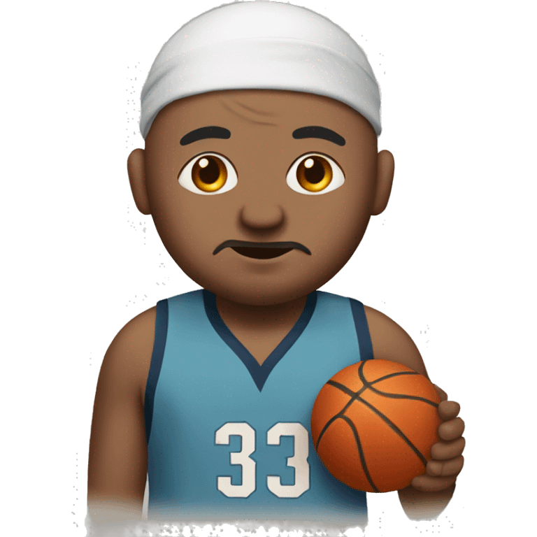 indian man, chubby and bald with a headband, shooting a basketball emoji