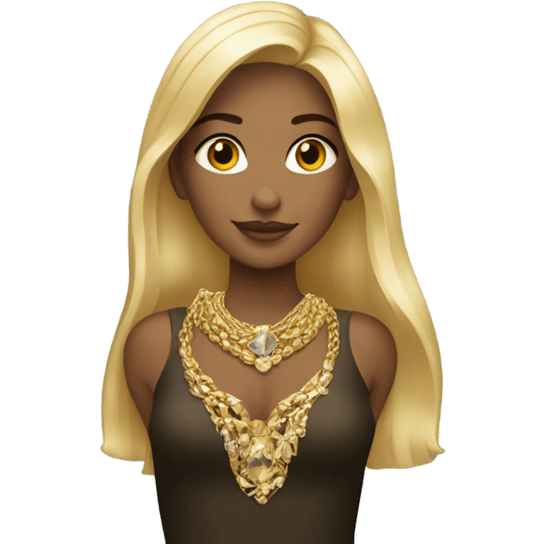 A blonde girl using gold jewerly emoji