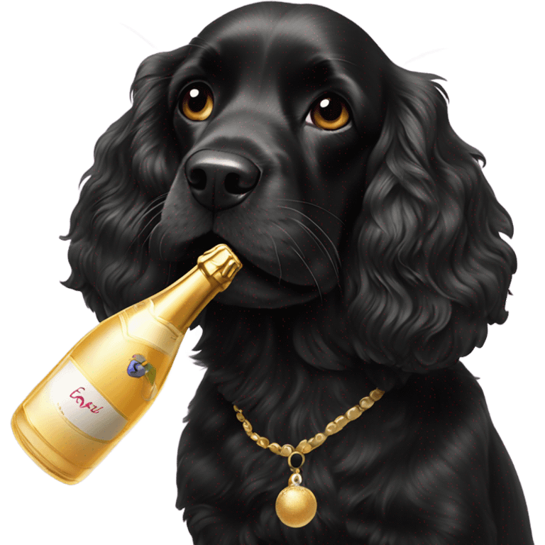 Black cocker spaniel drinking shampaigne emoji