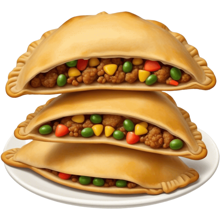 Cinematic Realistic Empanadas Dish Emoji, showcasing crispy fried turnovers filled with spiced meat and vegetables rendered with rich textures and dynamic, appetizing lighting. emoji