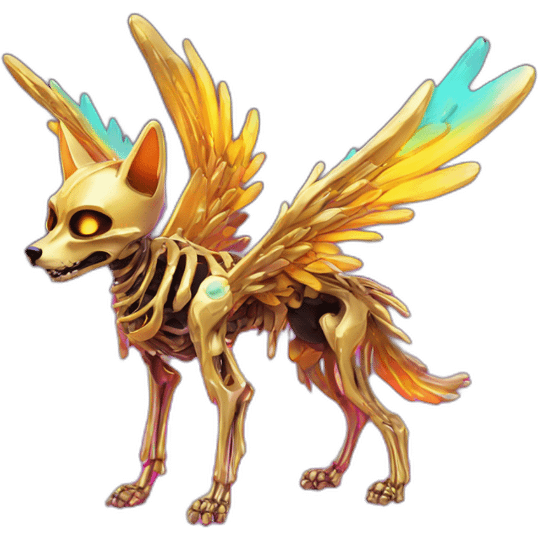 Melting Neon and gold Zombie skeleton fox with wings emoji