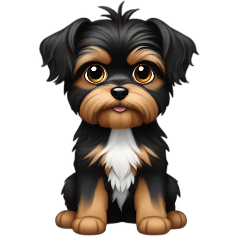 Perro peludo chico yorki feo negro Pelo largo le tapa los ojos mucho despeinado pelo en la cara, ojos tapados, negro y café emoji