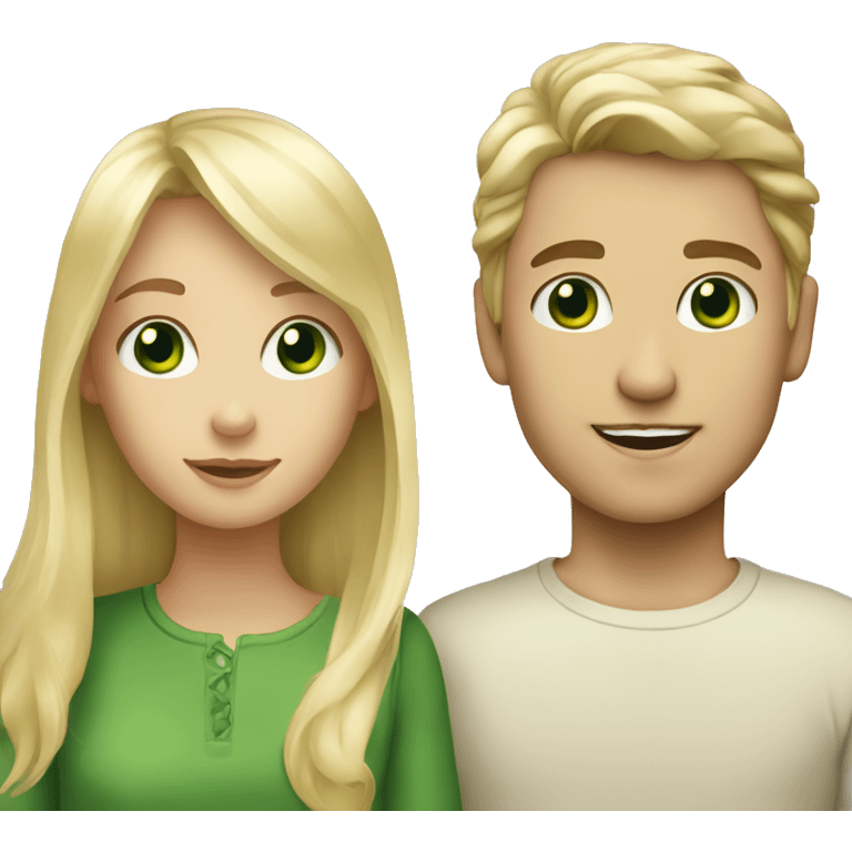 Blonde girl with a blond boy with green eyes  emoji