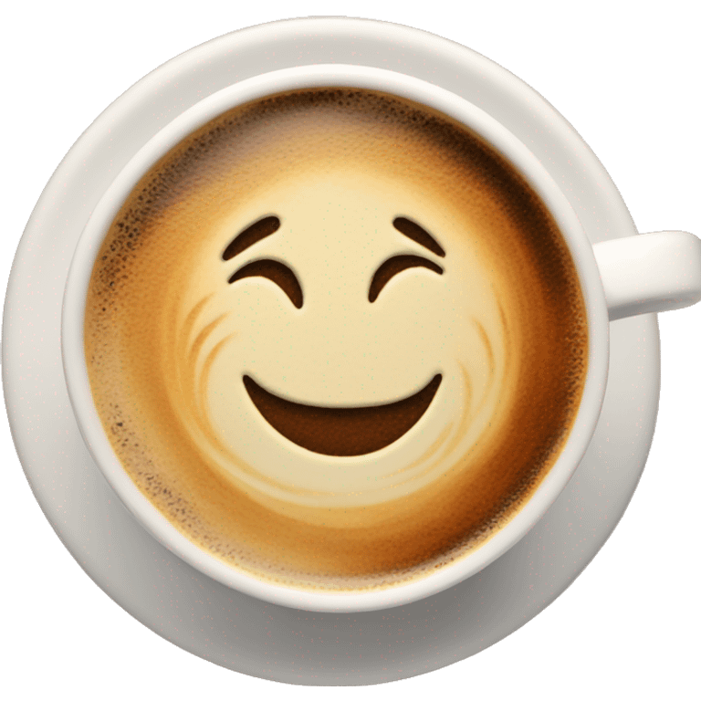 coffee smiling and eyes open and has latte art emoji