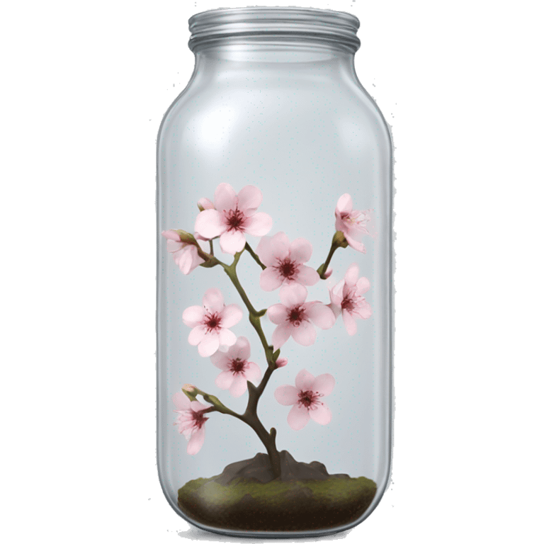 Realistic big sakura flower stem in a transparent jar vase emoji