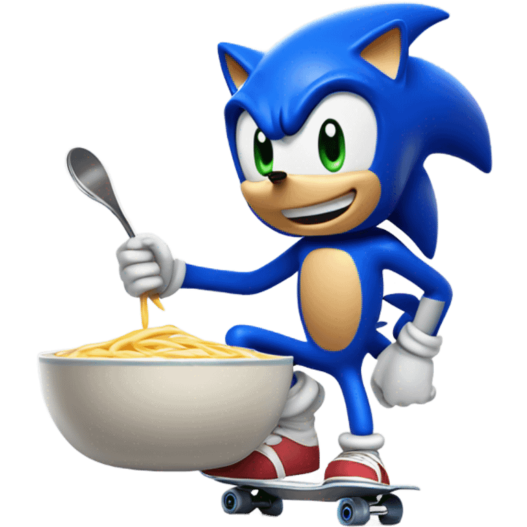 Sonic on skateboard  eating chicken noodle soup  emoji