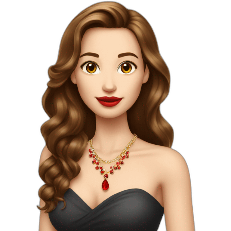 jolie femme cheuveux long lise brun avec boucle d'oreille bijoux en rouge emoji