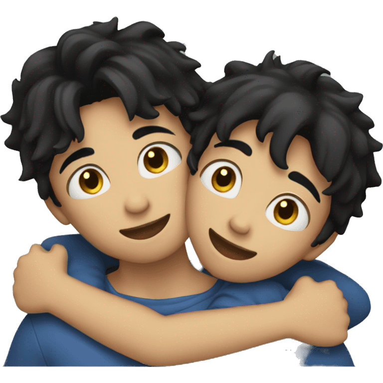 two black haired boys hugging emoji