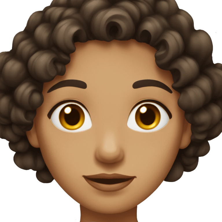 carrer woman with dark brown wavy-curly medium length hair, dark brown eyes emoji