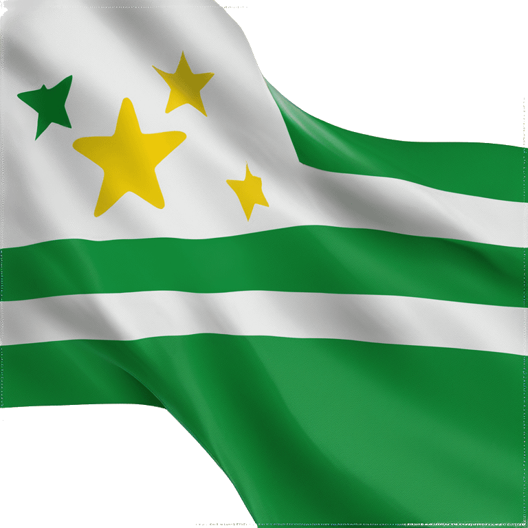 Azad Kashmir flag with 4 geen strips in between 4 white strips with uper left corner yellow square and on right square with green rectangle with small moon and star ini t emoji