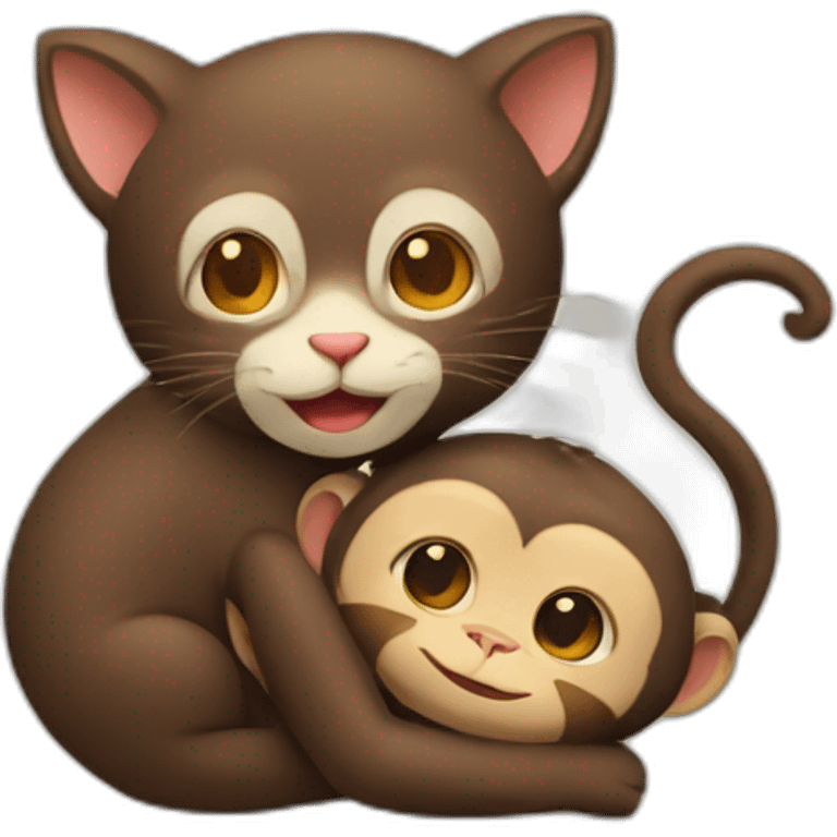 cat and monkey hugging emoji