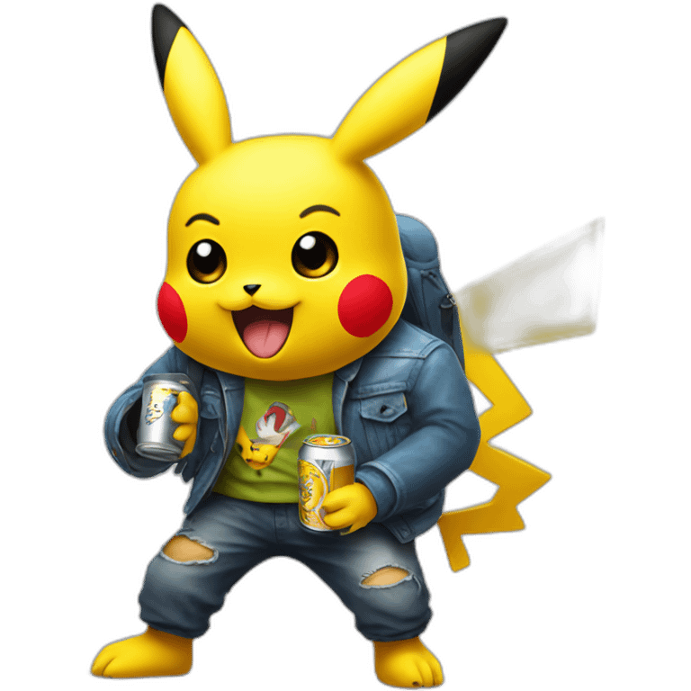 pikachu raver with can beer emoji