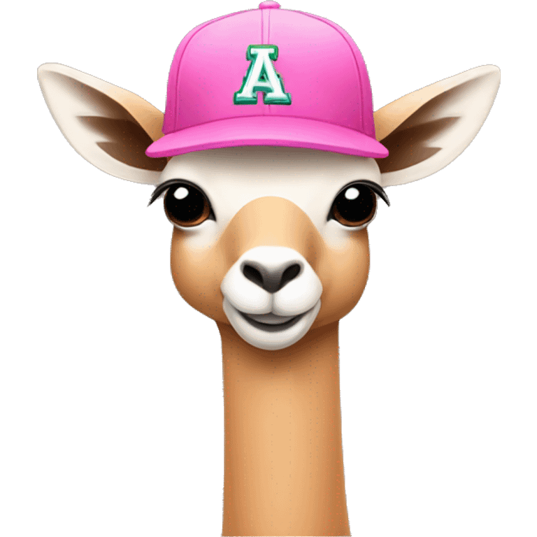 pink vicuna with a baseball cap and a bow emoji