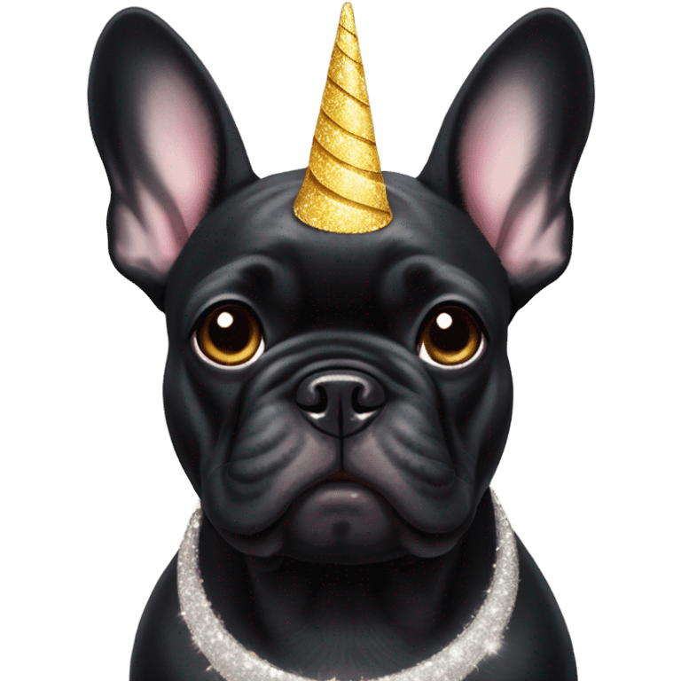 black french bulldog with unicorn horn emoji