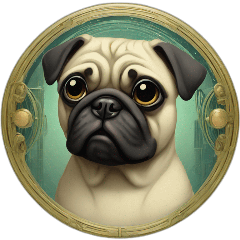 A cyberpunk pug in Art Nouveau style during 1910 emoji