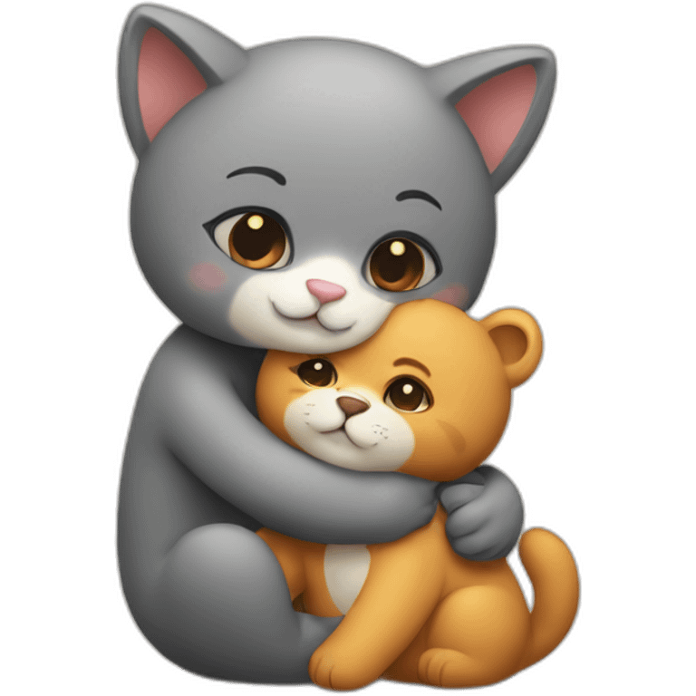 cat hugs a little bear emoji