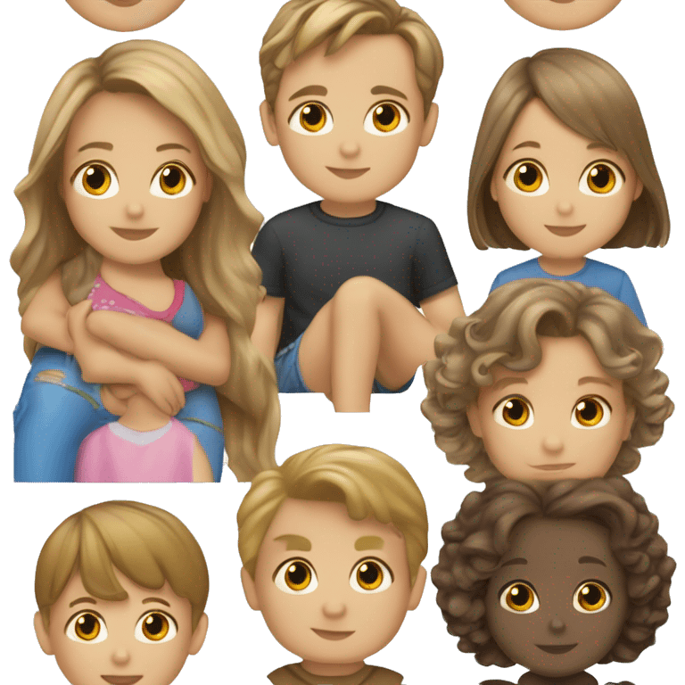 2 mom's, 8 kids brown hair girl, dark blond hair boy, brown hair girl, dark blond hair boys, light blond hair boy/gir twins, brown hair toddler girl, brown hair baby boy emoji