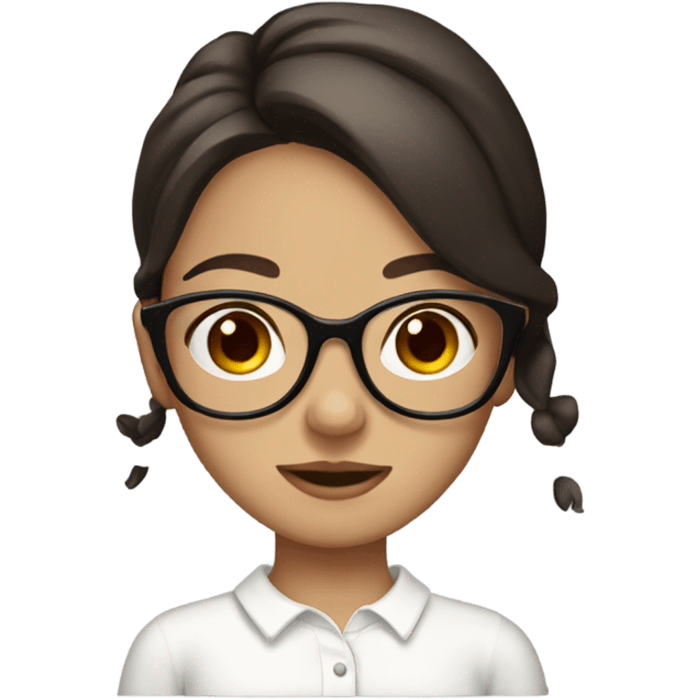 A girl with dark brown hair glasses with a bow and a cute white shirt emoji