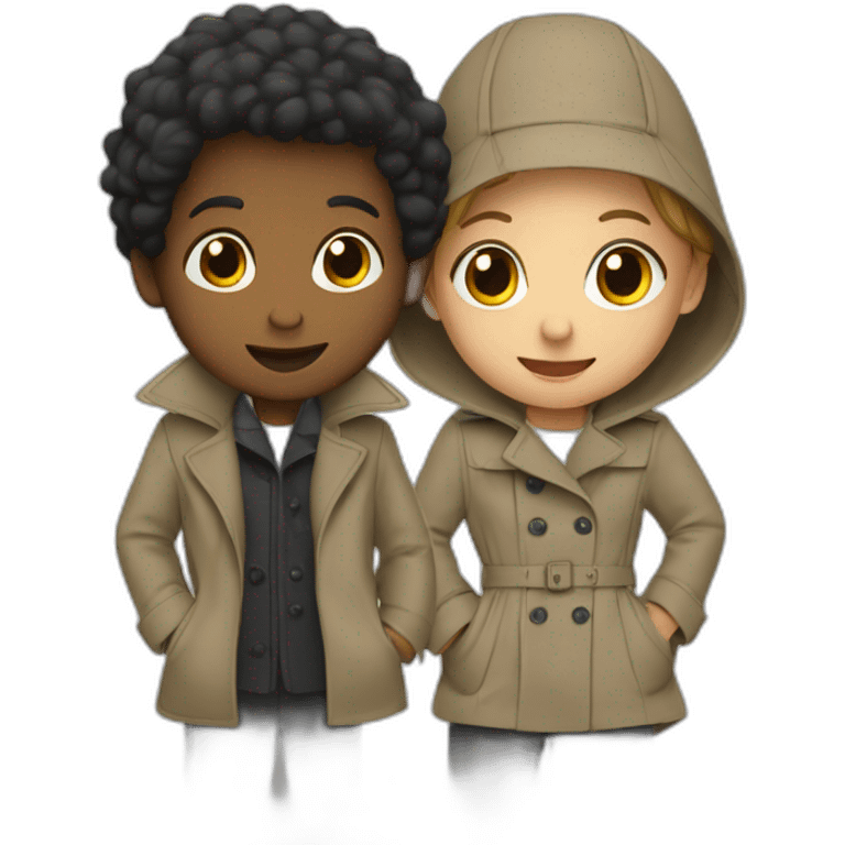 Two kids in one trench coat pretending to bé one person emoji