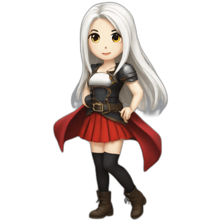 rpg-girl-with-long-straight white-hair-and-red-skirt and black tights like chibi emoji