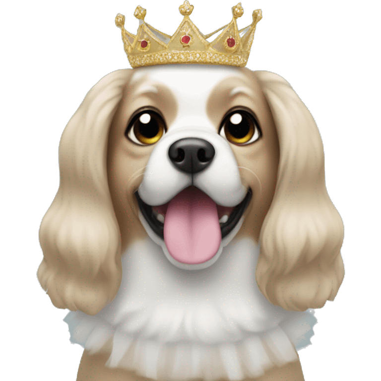 A dog in a tutu and Tiara emoji