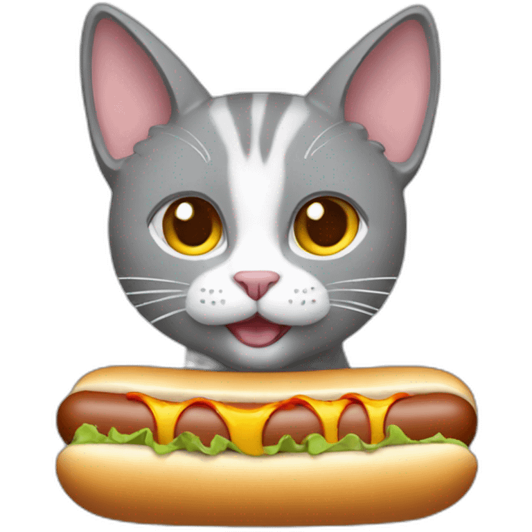 Grey cat eating hot-dog emoji