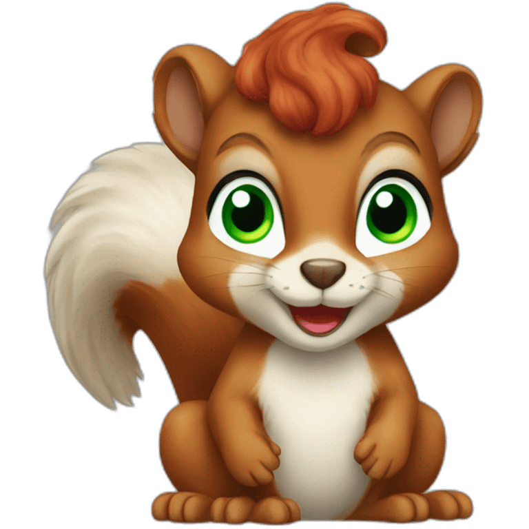 a squirrel with green eyes and red curls emoji