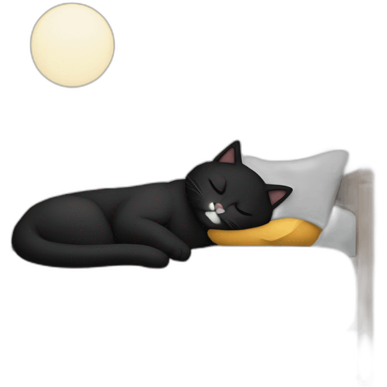 a men sleeping with a blac k cat on this bed emoji