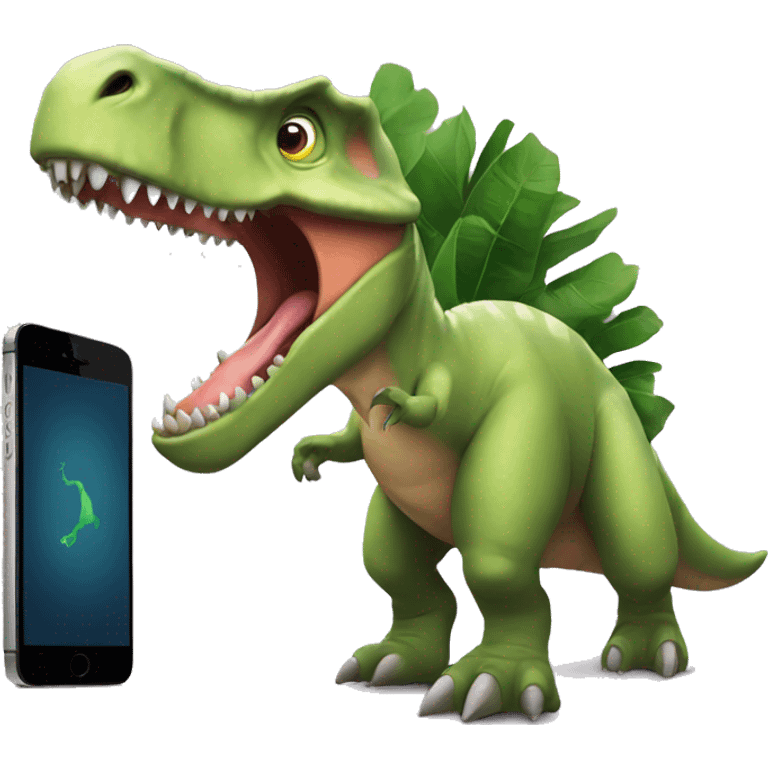 a dinosaur with an iphone emoji