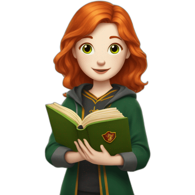 gryffindor Redhead with green eyes pale skin with freckles reading a book emoji