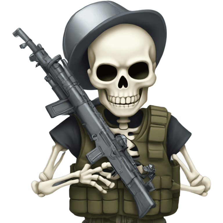 Skeleton with military vest pretending to hold fake rpg emoji