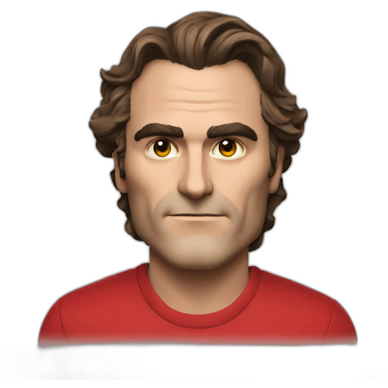 joaquin phoenix with red t-shirt with "nenno" emoji