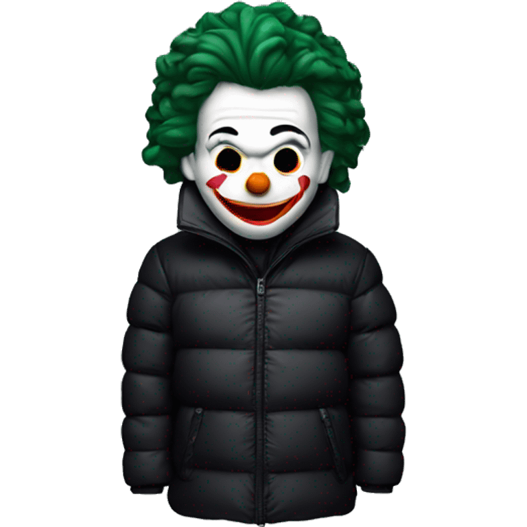 joker in a black moncler puffer jacket, rich emoji