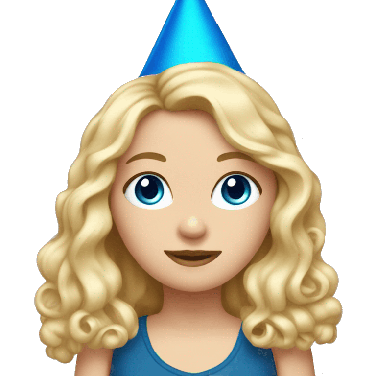 White Girl with blue eyes long curly blonde hair wearing a party hat   emoji