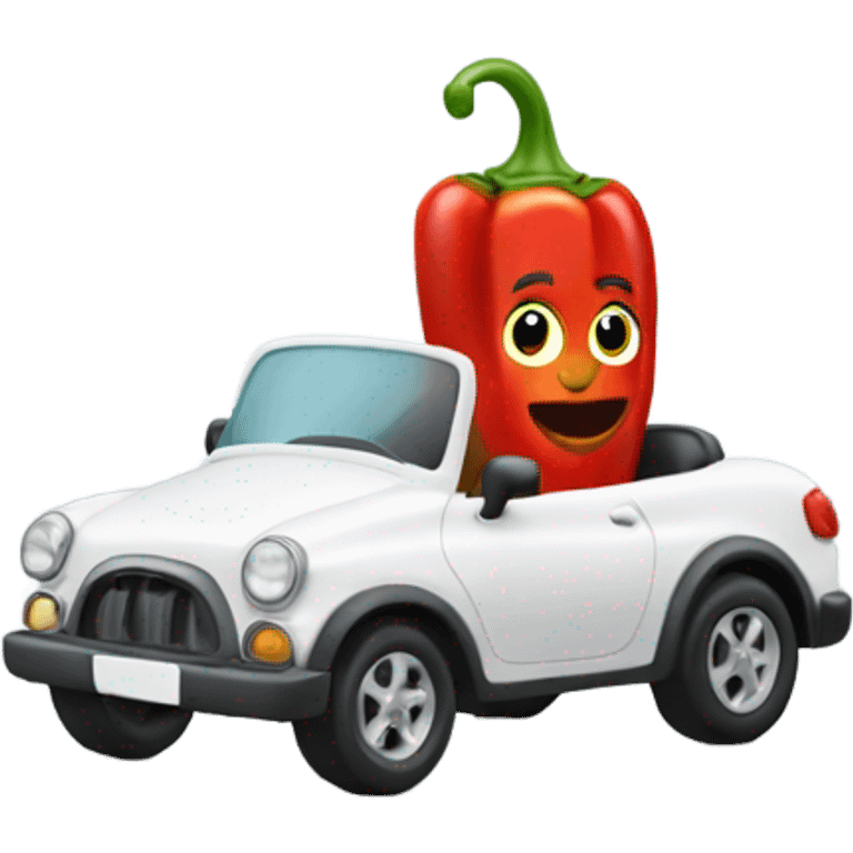 Pepper driving a car emoji