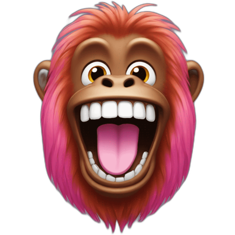 Orangutan laughing with pink hair emoji