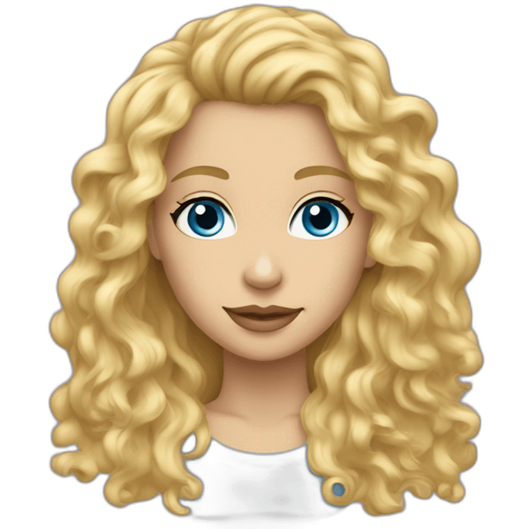 caucasian curly blonde long haired blue eyes woman mauve t-shirt emoji