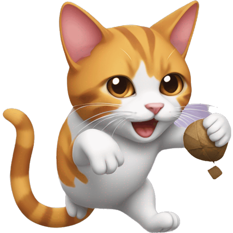 Tri colored cat catching a ping mouse emoji