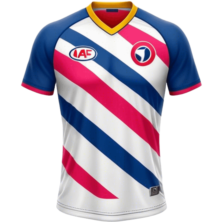 Cinematic Realistic image of an AFL jersey rendered in vibrant team colors with detailed fabric textures and dynamic creases, illuminated by bold, stadium lighting that accentuates its sporty character emoji