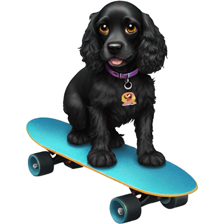 Black cocker spaniel on a skateboard emoji