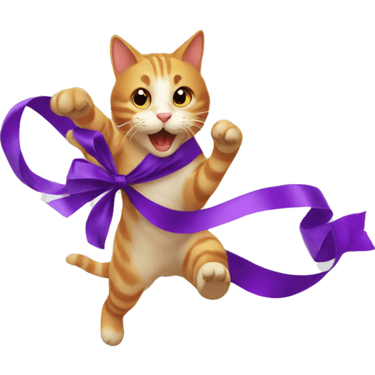 cat chasing long ribbon emoji