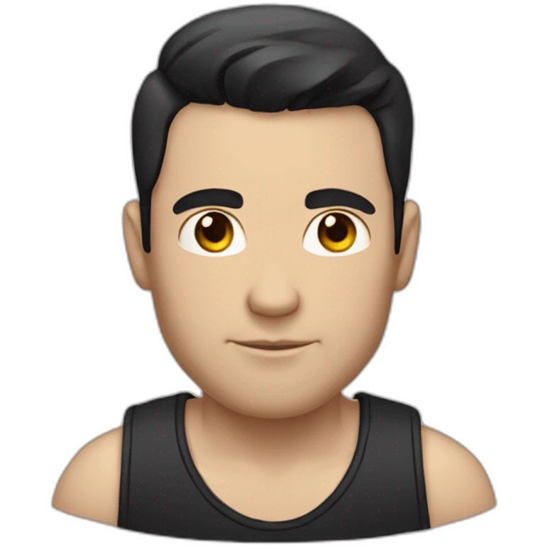 white man with short dark hair, arm tatoos emoji